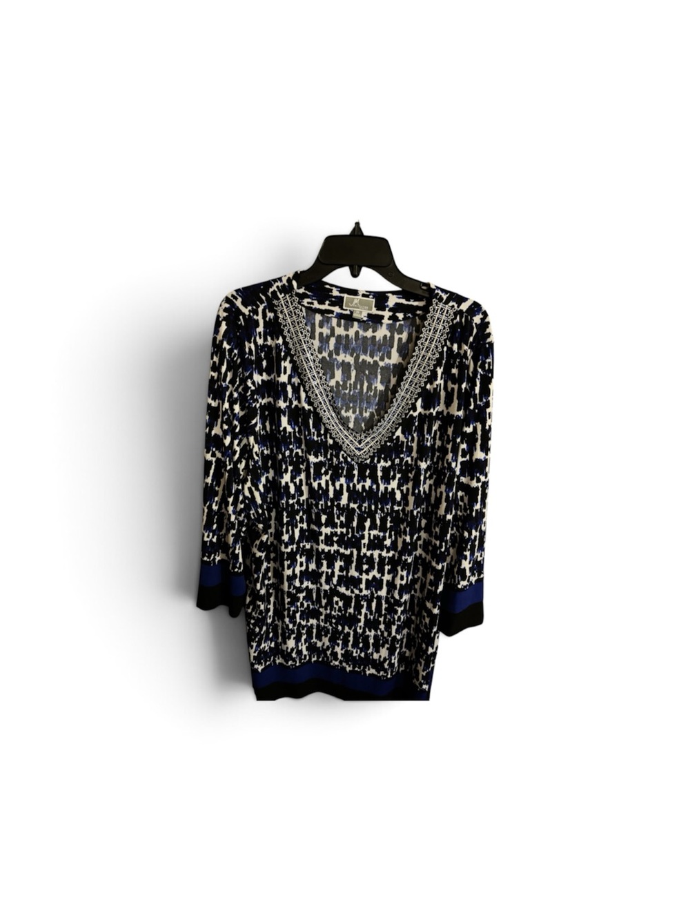 JM Collection Navy, Black & White V-Neck Patterned Tunic